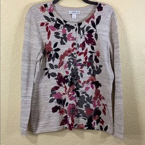 Christopher & Banks Sweater Cardigan M Floral Long Sleeves Buttons Cotton